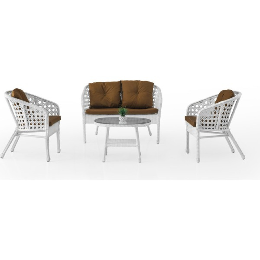 Gardenista Folia - Rattan Bahçe Balkon Çay Takımı - Beyaz Bahçe Mobilyası Takımı Fiyatı