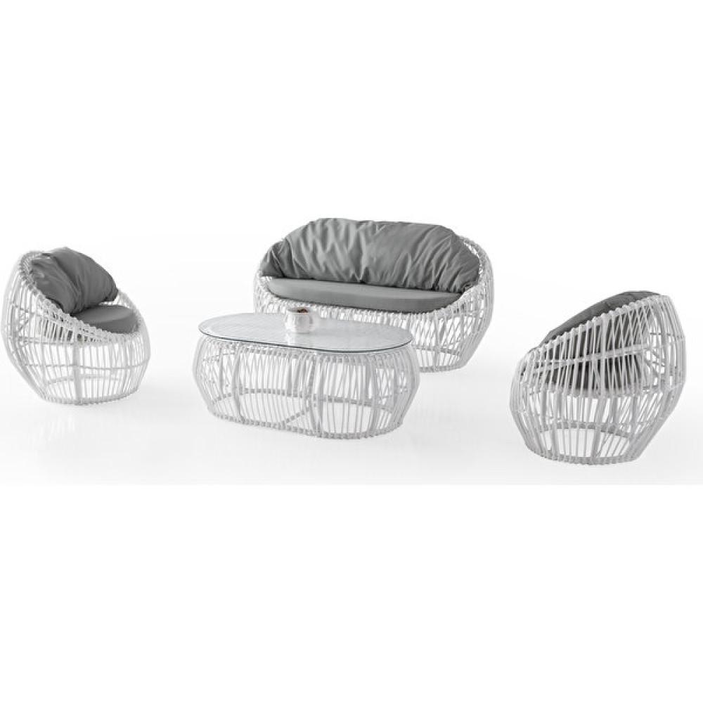 Gardenista Pamelo - Rattan Bahçe Balkon Oturma Takımı - Beyaz Bahçe Mobilyası Takımı Fiyatı