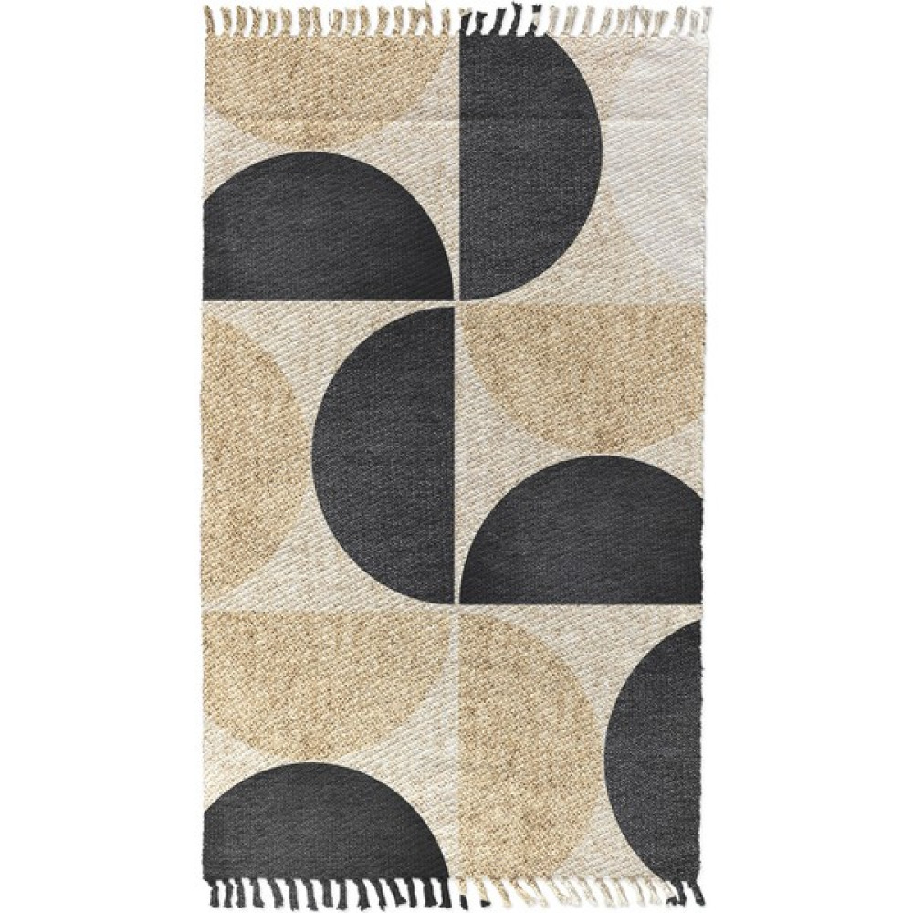 Gardenya Alaçatı 4 Bej Siyah Oval Bloklu Otantik Motif Kara Tezgah Halı Çift Taraflı Kilim - 80 x 200 cm Kilim Fiyatı
