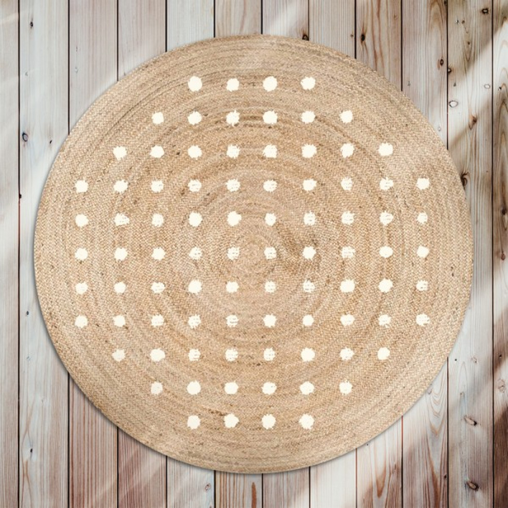 Gardenya Home Bolero Örgü Beyaz Pauntiye Baskılı Yuarlak Modern Jüt Halat Halı Hasır Kilim - Bej - 80 x 80 cm Kilim Fiyatı