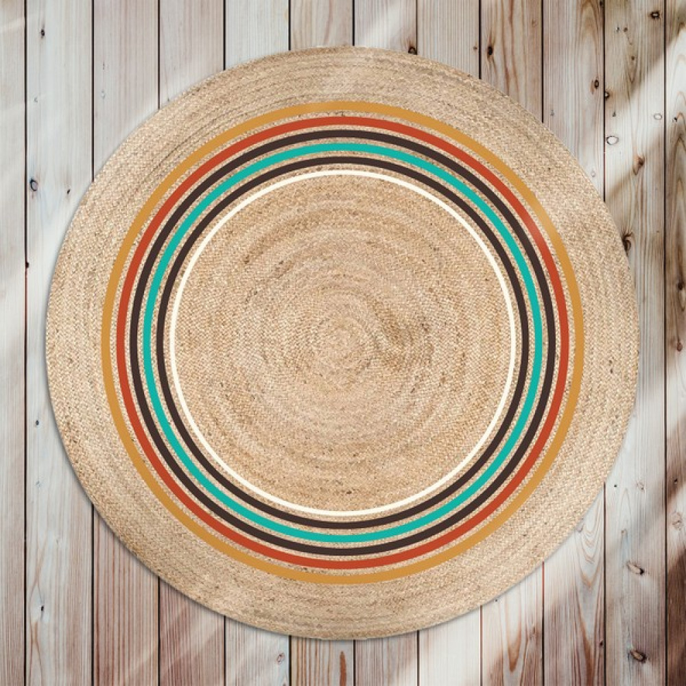 Gardenya Home Bolero Örgü Renkli Daireler Baskılı Yuvarlak Modern Jüt Halat Halı Hasır Kilim - Bej - 80 x 80 cm Kilim Fiyatı