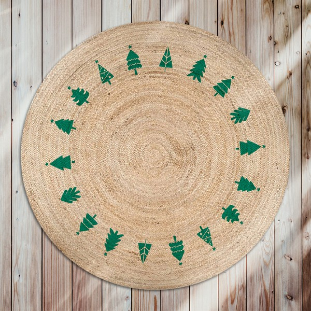Gardenya Home Bolero Örgü Süslü Çam Ağacı Baskılı Yuvarlak Modern Jüt Halat Halı Hasır Kilim - Bej - 80 x 80 cm Kilim Fiyatı