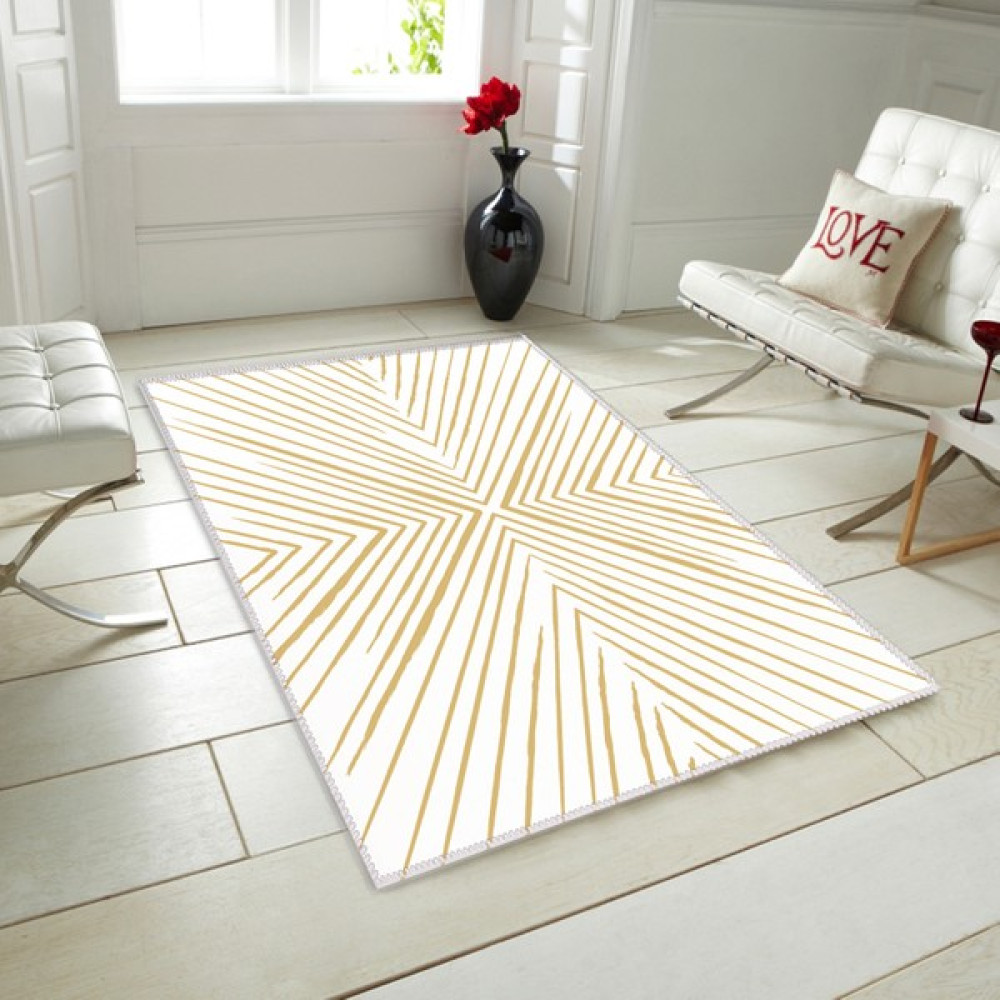 Gardenya Home Gardenya Alegro Seri Beyaz Zeminli Gold Çizgisel Modern Halı 50 x 80 cm Salon Halısı Fiyatı