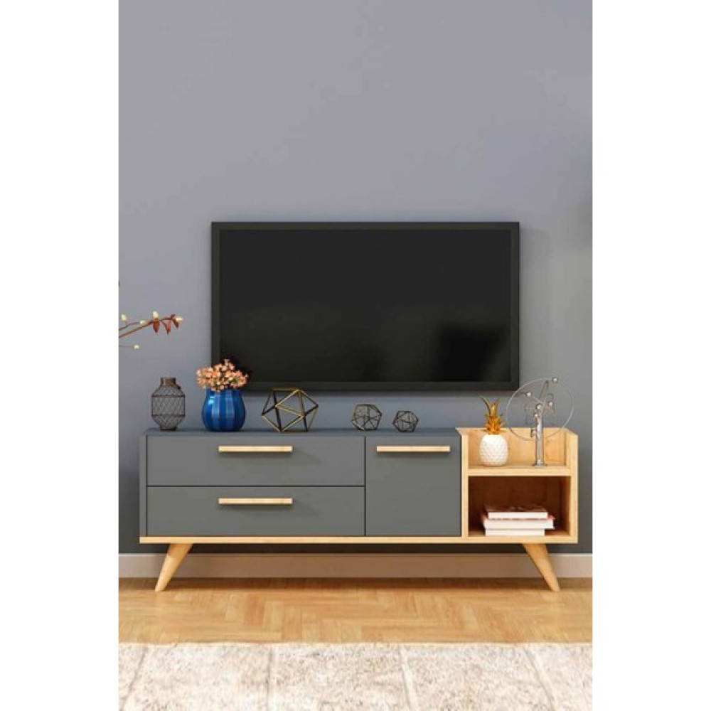 Gardenya Home Gardenya Antrasit Meşe Renkli Dekoratif Modern Raflı Dolaplı Tv Ünitesi Televizyon Sehpası Tv Ünitesi / Sehpası Fiyatı
