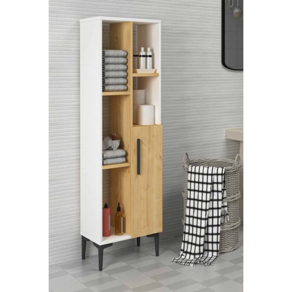 Gardenya Home Gardenya Beyaz Meşe Renkli Dekoratif Modern Raflı Kapaklı Banyo Balkon Mutfak Dolabı - Beyaz - Meşe Gardrop & Dolap Fiyatı