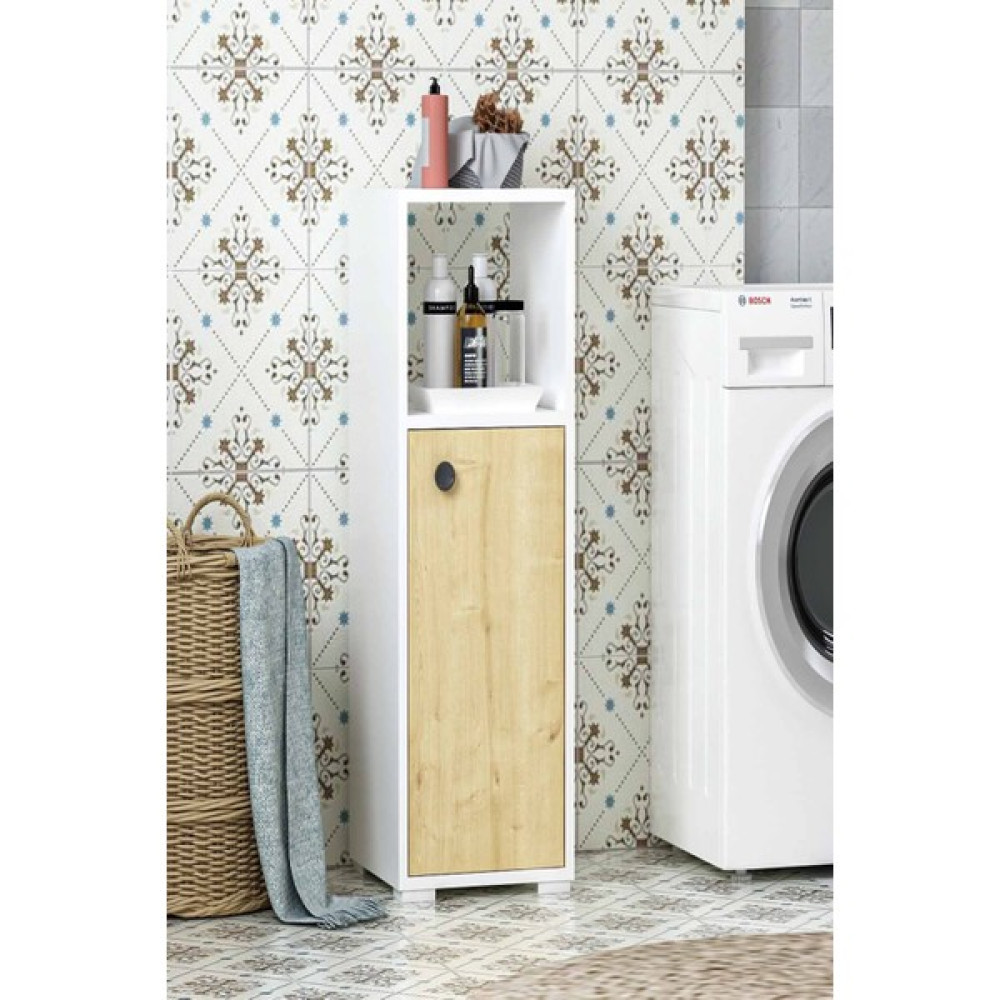 Gardenya Home Gardenya Beyaz Meşe Renkli Dekoratif Modern Raflı Kapaklı Banyo Balkon Mutfak Dolabı - Meşe - Beyaz Gardrop & Dolap Fiyatı