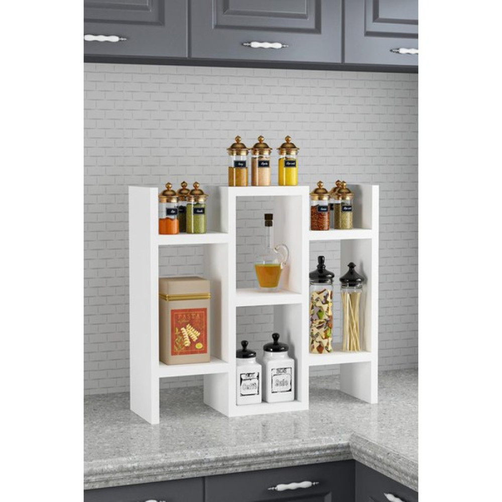 Gardenya Home Gardenya Beyaz Renk 3 Katlı 7 Raflı Modern Ahşap Mdf Tezgah Üstü Mutfak Baharatlık Rafı Duvar Rafı Fiyatı