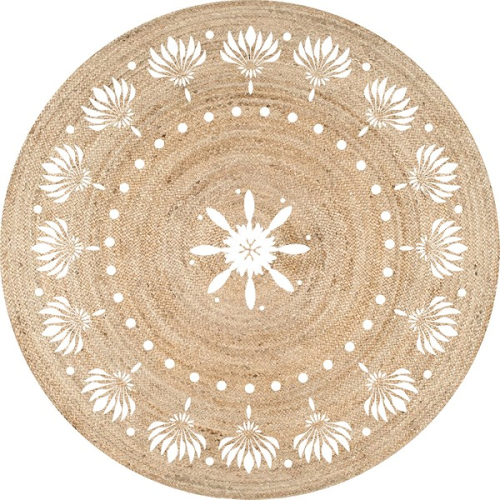 Gardenya Home Gardenya Bolero Örgü 41 Beyaz Çiçekli Mandala Jüt Örme Hasır Kilim 80 x 80 cm - Bej Kilim Fiyatı