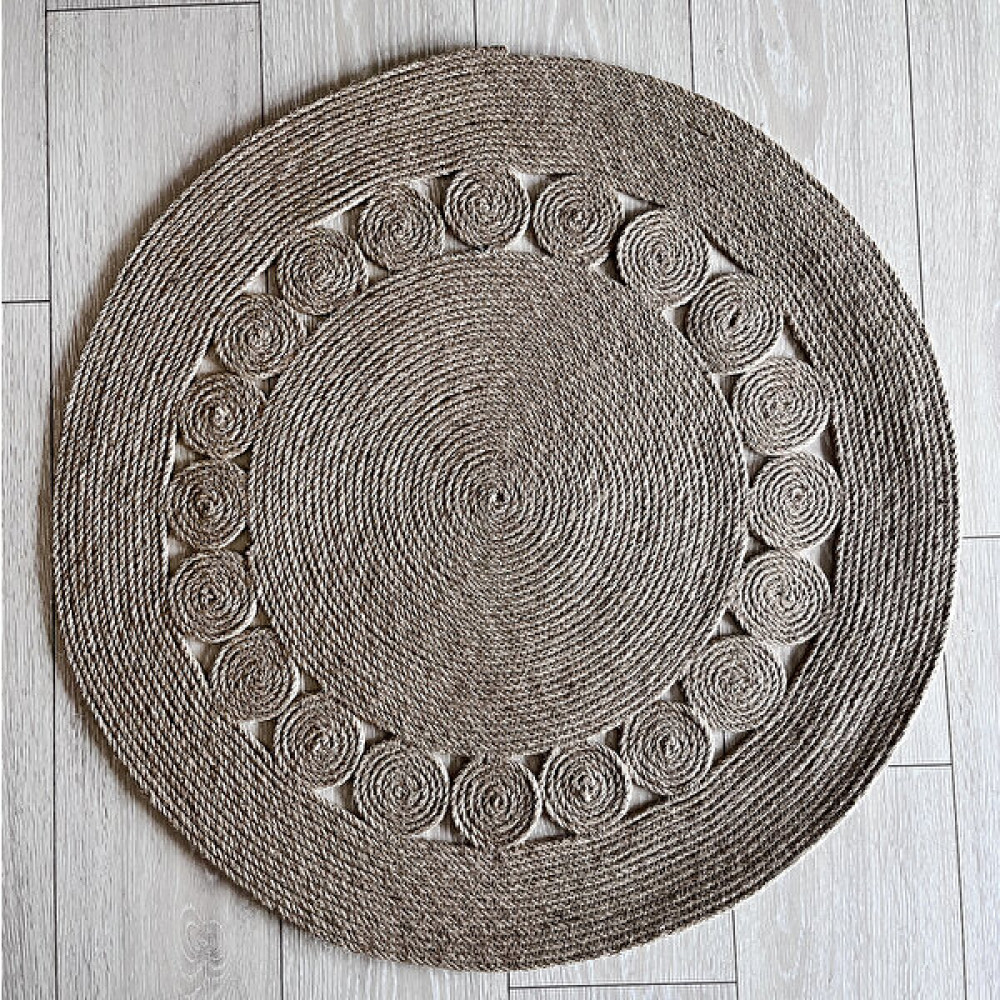 Gardenya Home Gardenya Delhi Natural Sisal Tekli Yuvarlak Motifli Papatya Model Dekoratif Modern Jüt Halı Hasır Kilim - 80 x 80 cm Kilim Fiyatı