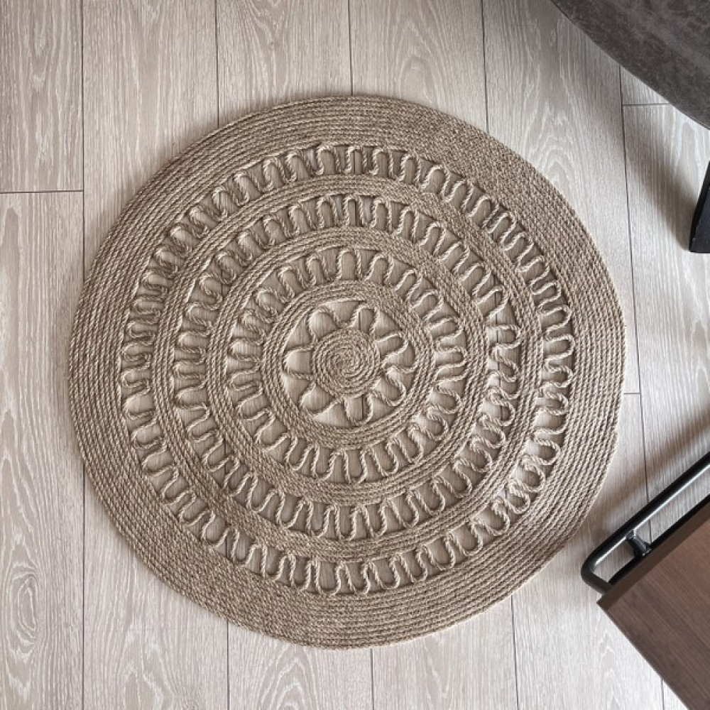 Gardenya Home Gardenya Delhi Sisal Zigzag Çiçek Model Dekoratif Modern Jüt Halı Hasır Kilim - Natural - 80 x 80 cm Kilim Fiyatı