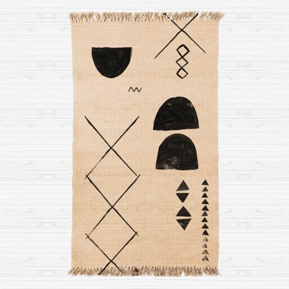 Gardenya Home Gardenya Doğal Jüt Hasır Görünümlü Minimal Desen Kara Tezgah Dokuma Halı Saçaklı Kilim - Bej - 80 x 150 cm Kilim Fiyatı