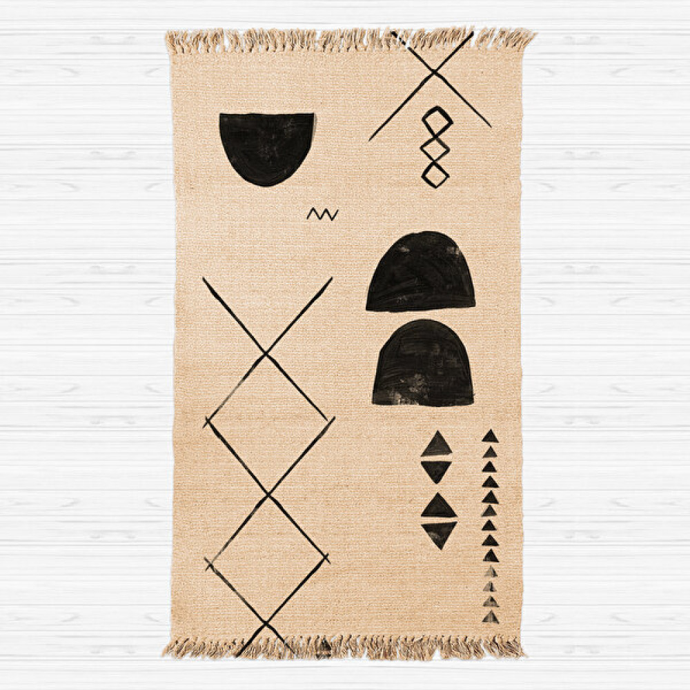 Gardenya Home Gardenya Doğal Jüt Hasır Görünümlü Minimal Desen Kara Tezgah Dokuma Halı Saçaklı Kilim - Bej - 80 x 200 cm Kilim Fiyatı