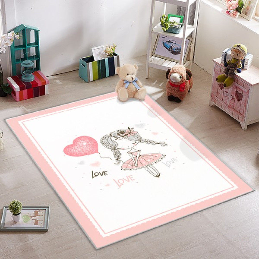 Gardenya Home Gardenya Pembe Balonlu Sevimli Kız Çocuk Odası Halısı 120 x 175 cm Bebek Odası Halı Fiyatı