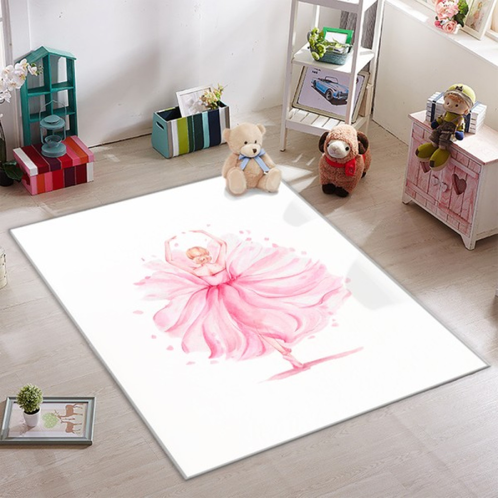 Gardenya Home Gardenya Pembe Elbiseli Balerin Prenses Kız Çocuk Odası Halısı 50 x 80 cm - Beyaz Bebek Odası Halı Fiyatı