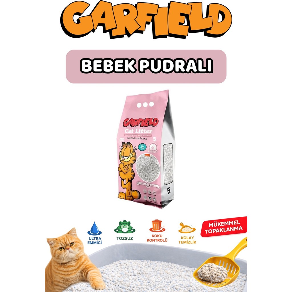 Garfield Kedi Kumu Bebek Pudralı 5lt– Ultra Emici Topaklanan Kum - Koku Kontrolü Diğer Fiyatı
