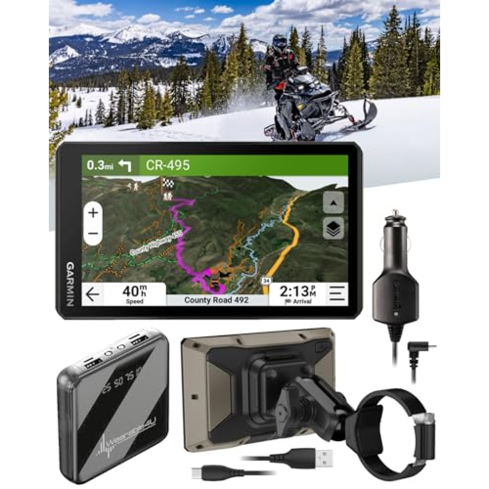 Garmin Tread 2 Powersport Navigator - 6" Glove-Friendly Display, Built for Extreme Weather, Preloaded Mapping, Snowmobile Trails for U.S. and Canada with Wearable4U Portable 5000mAh Charger Bundle