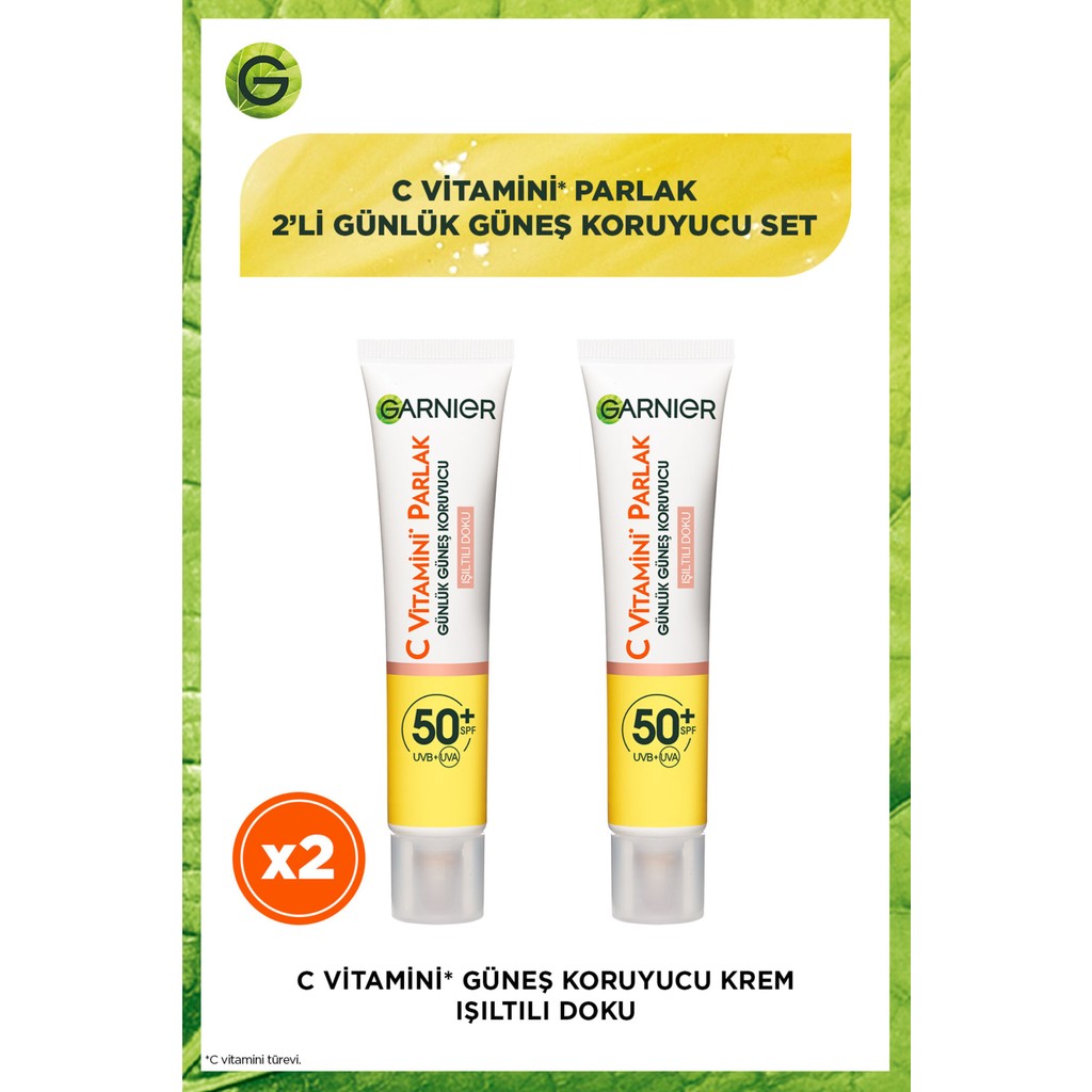 Garnier 2'li Garnier C Vitamini Parlak Günlük Güneş Koruyucu Fluid Yüz Kremi Işıltılı Doku SPF50+ 40 ml Güneş Kremleri ve Losyonları Fiyatı