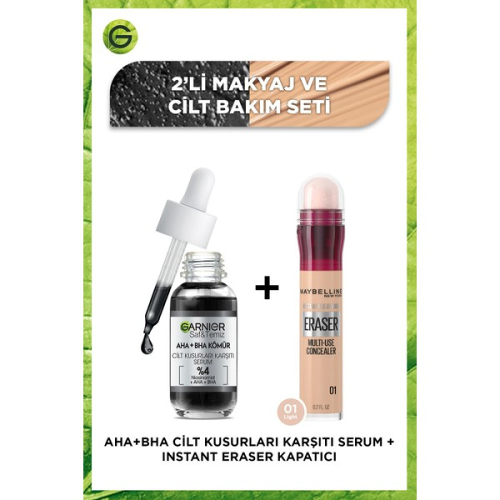 Garnier aha Bha Cilt Kusurları Karşıtı Siyah Serum + Maybelline New York Instant Age Eraser 01 Light Göz Kremi Fiyatı