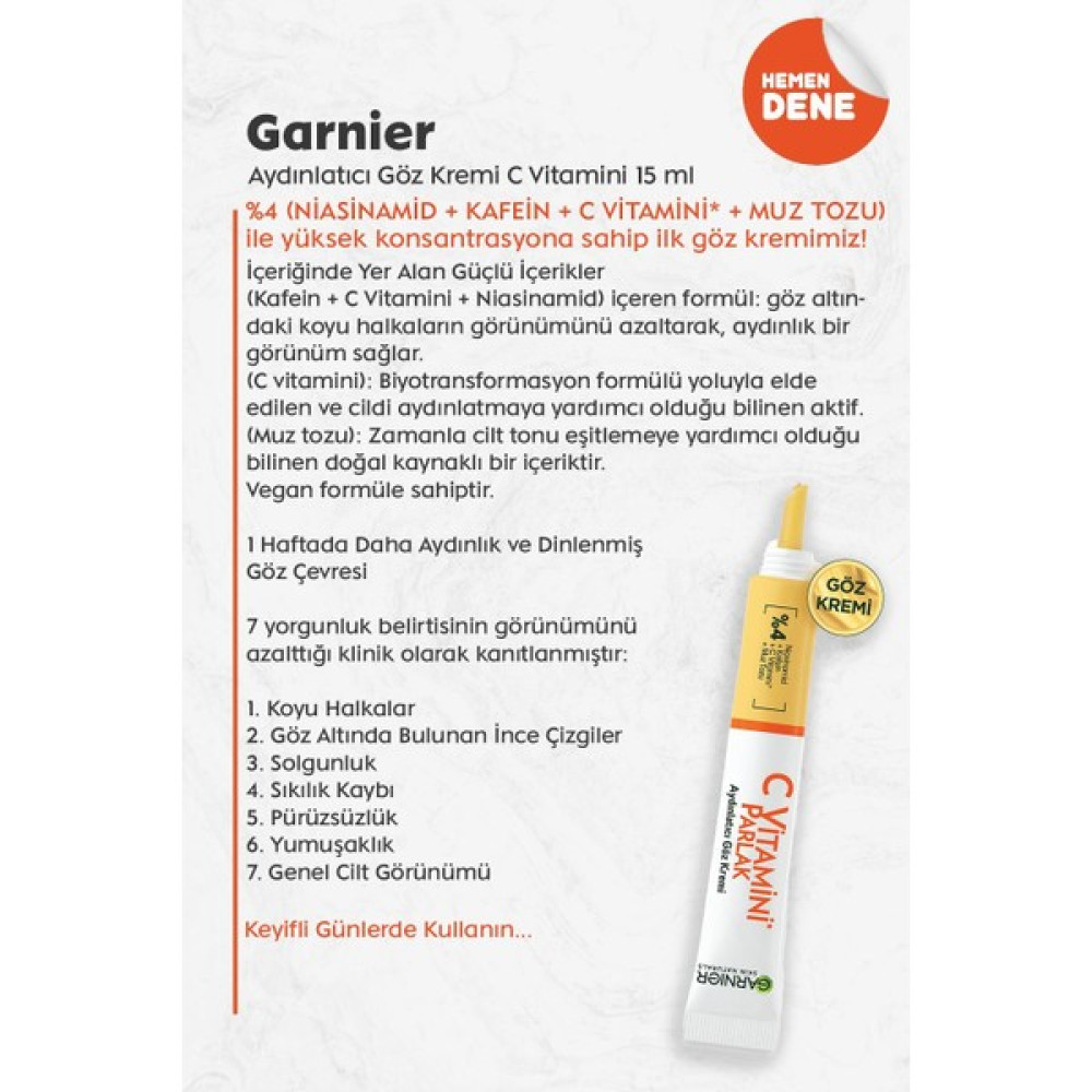 Garnier Aydınlatıcı Göz Kremi C Vitamini 15 ml Göz Kremi Fiyatı