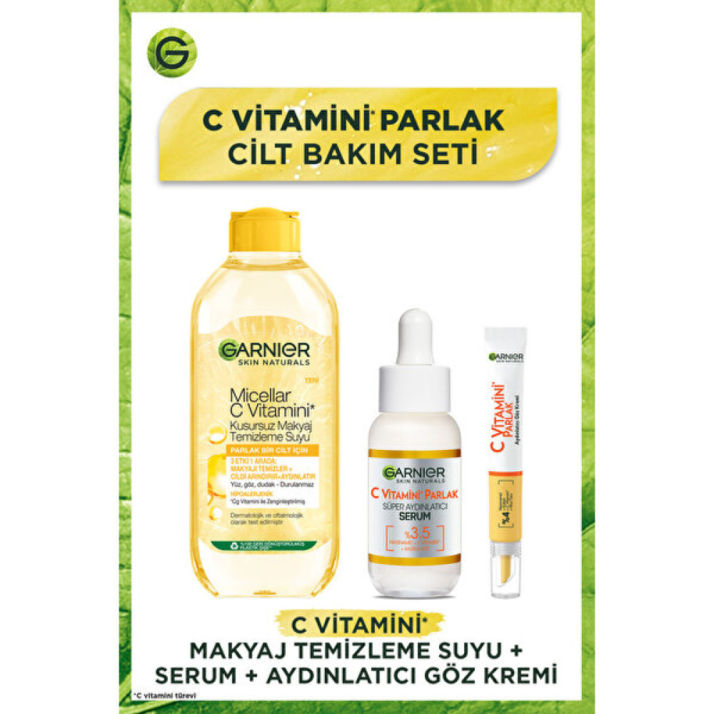Garnier c Vitamini Parlak Aydınlatıcı Göz Kremi 15ML + Süper Aydınlatıcı Serum 30ML + Makyaj Temizleme Suyu Göz Kremi Fiyatı