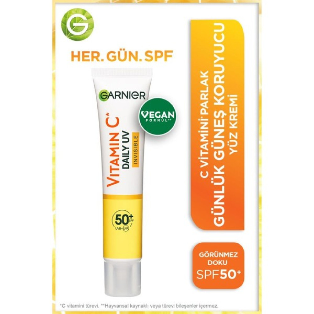 Garnier C Vitamini Parlak Günlük Güneş Koruyucu Fluid Yüz Kremi Görünmez Doku SPF50+ 40ML Güneş Kremleri ve Losyonları Fiyatı