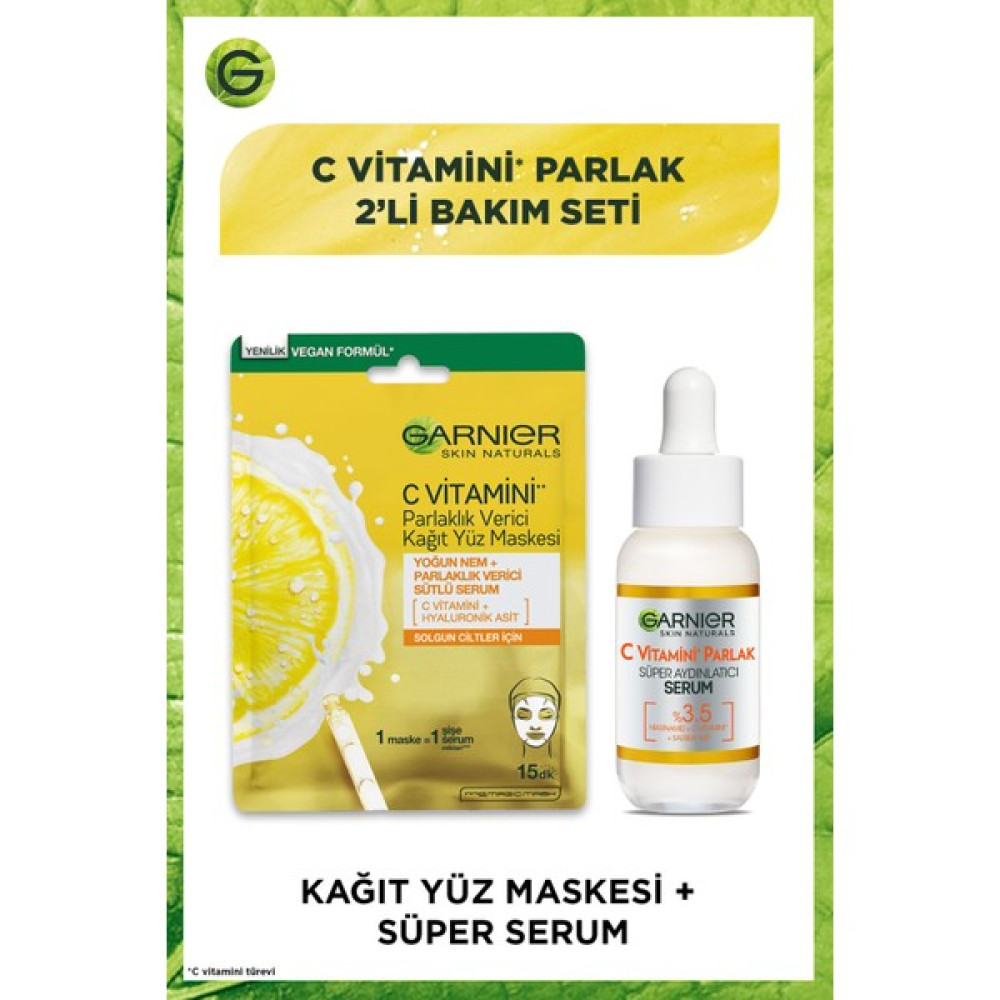 Garnier C Vitamini Parlak Kağıt Yüz Maskesi + Süper Serum Bakım Seti Anti-Aging / Yaşlanma Karşıtı Fiyatı