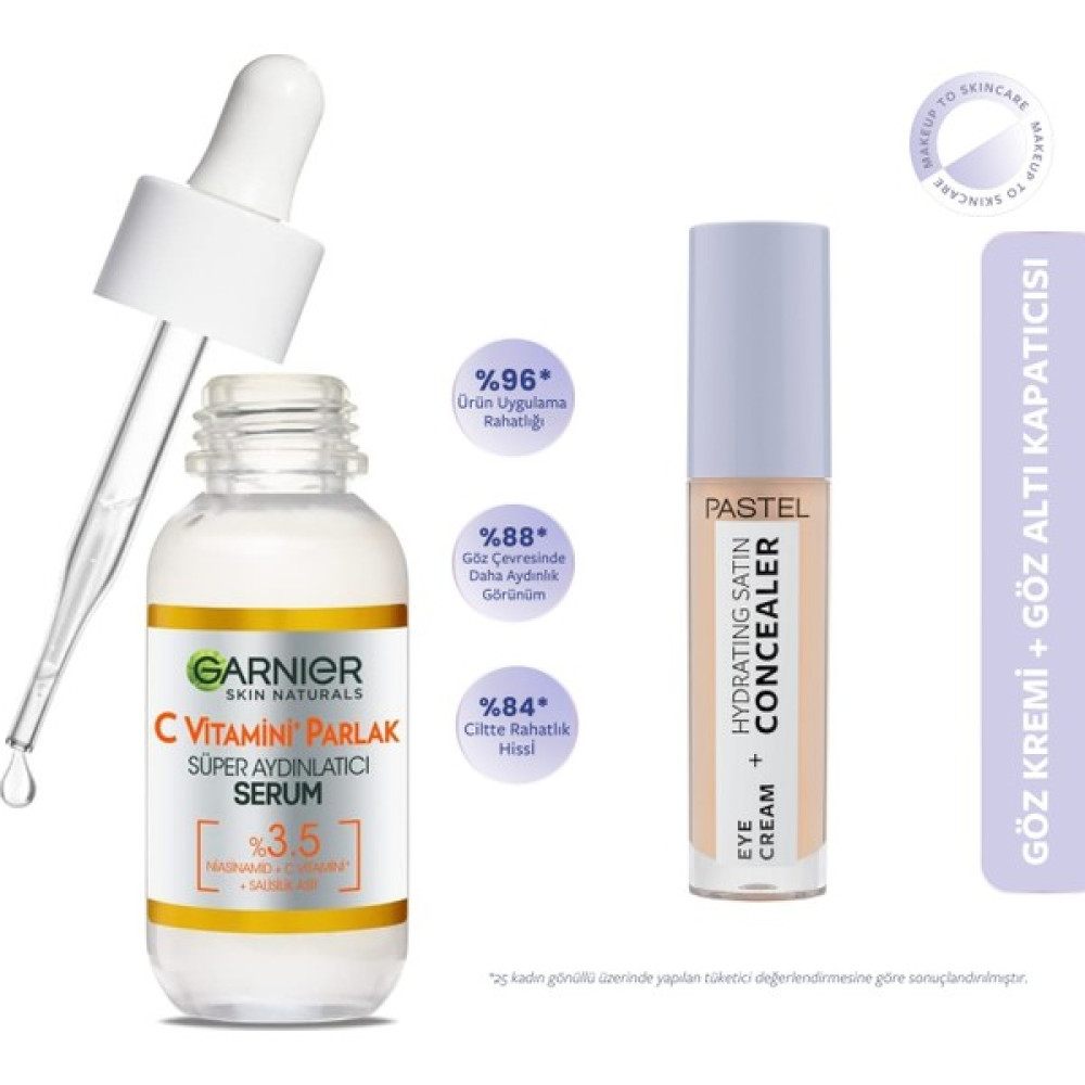 Garnier C Vitamini Parlak Süper Aydınlatıcı Serum 30 ml + Pastel Eye Cream Hydrating Satin Concealer Leke Kremi Fiyatı