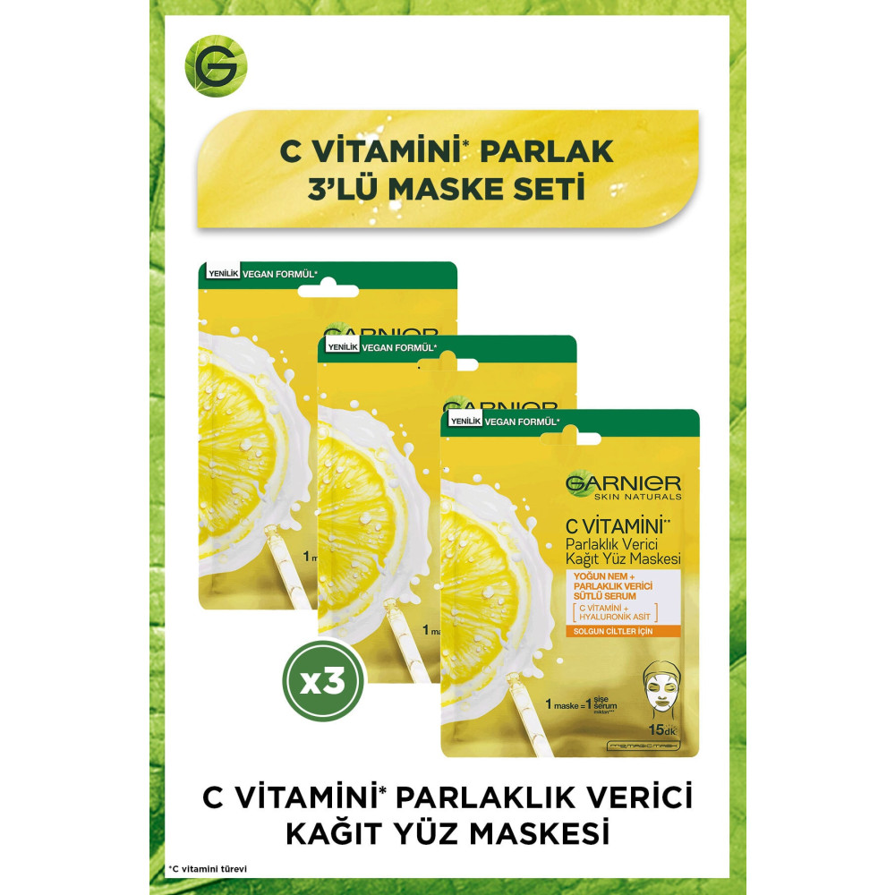 Garnier C Vitamini Parlaklık Verici Kağıt Yüz Maskesi 3lü Set Cilt ve Yüz Bakımı Fiyatı