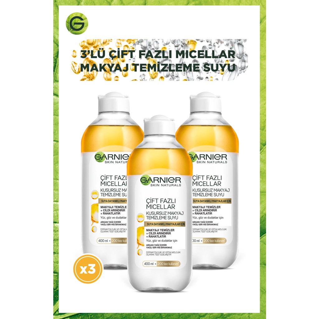 Garnier Çift Fazlı Micellar Kusursuz Makyaj Temizleme Suyu 400ML X3'LÜ Makyaj Temizleyicileri Fiyatı