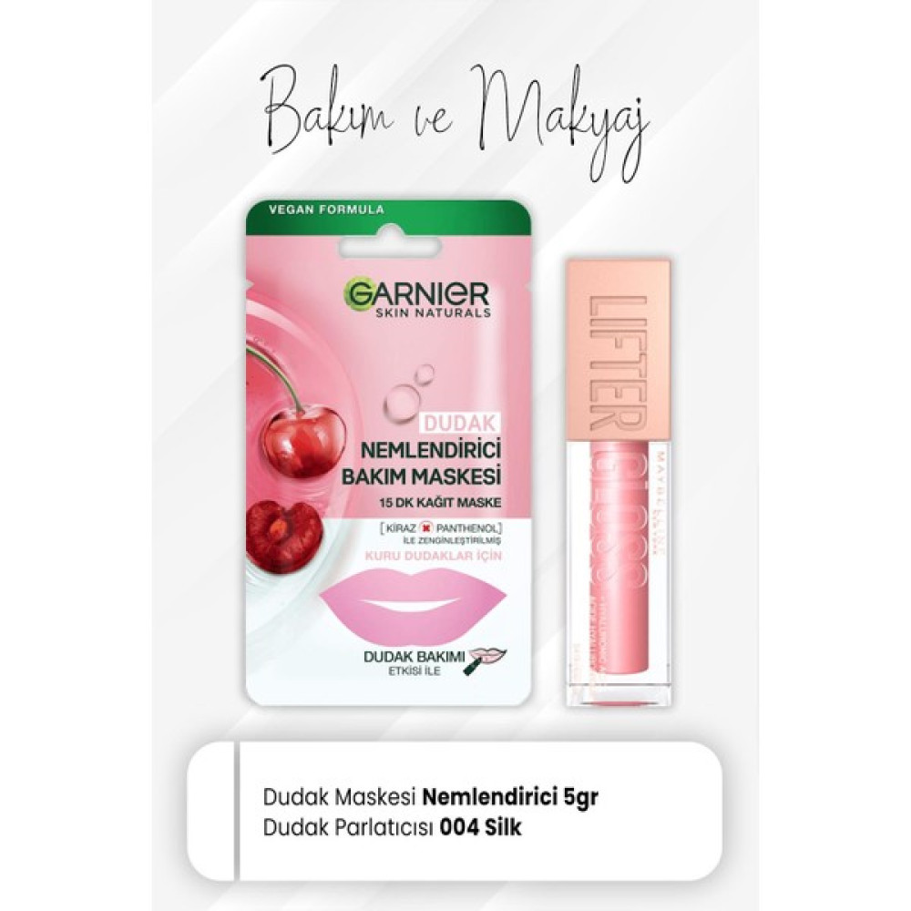 Garnier Dudak Kağıt Maskesi ve Lifter Gloss Dudak Parlatıcısı 004 Silk Dudak Bakımı / Koruyucu Fiyatı