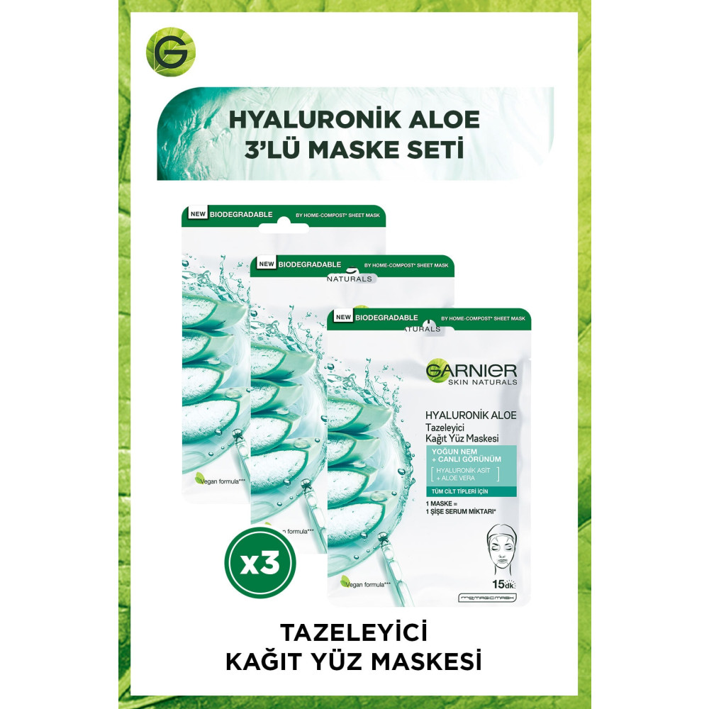 Garnier Hyaluronik Aloe Tazeleyici Kağıt Yüz Maskesi 3lü Set Cilt ve Yüz Bakımı Fiyatı