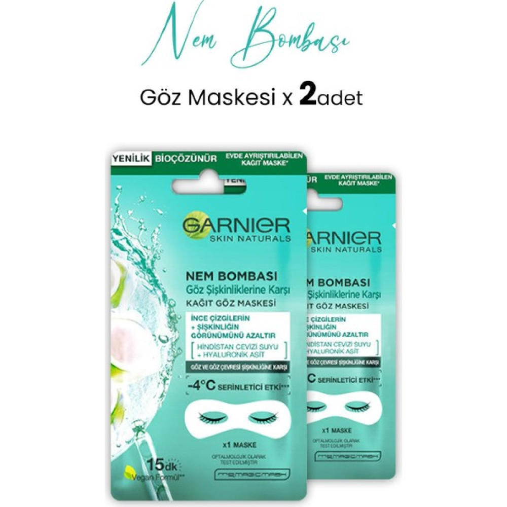 Garnier Kağıt Göz Maskesi Nem Bombası Hindistan Cevizi 6 gr x 2 Adet - 1 Maskeler Fiyatı