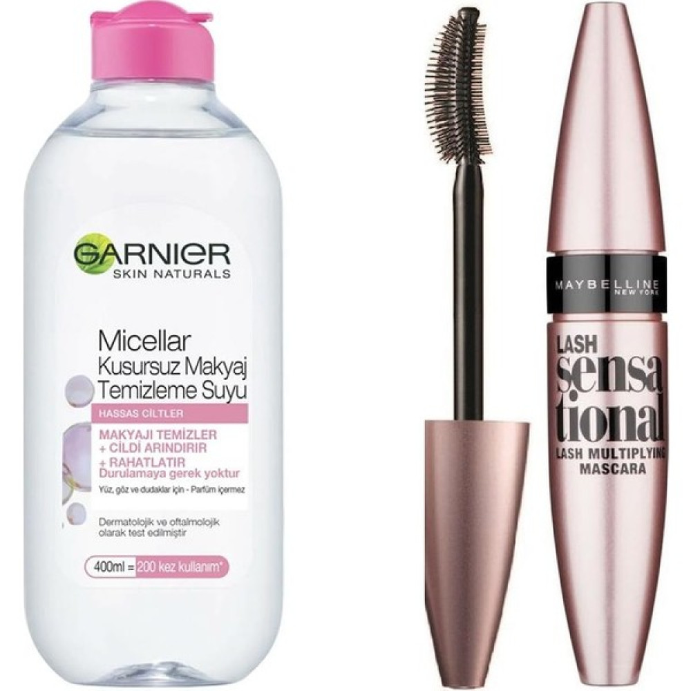 Garnier Kusursuz Makyaj Temizleme Suyu+Maybelline Lash Sensational Maskara Göz Bakım Seti Makyaj Temizleyicileri Fiyatı