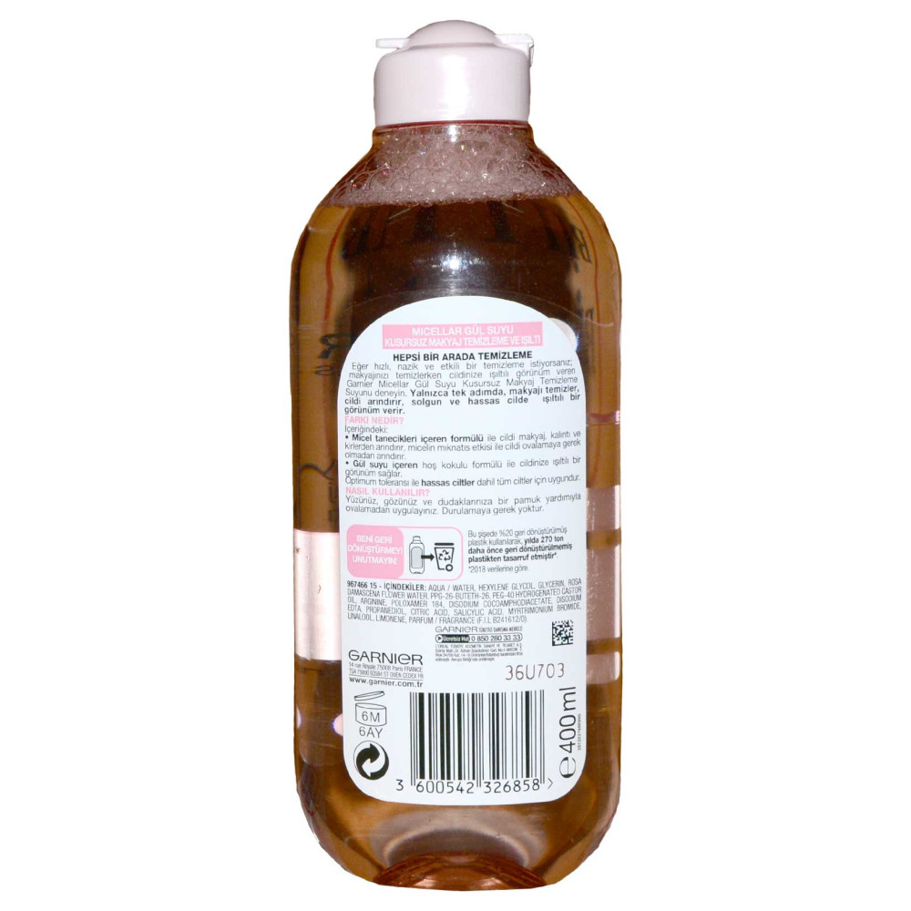 Garnier Makyaj Temizleme Suyu 400 ml Gül Suyu Miccelar