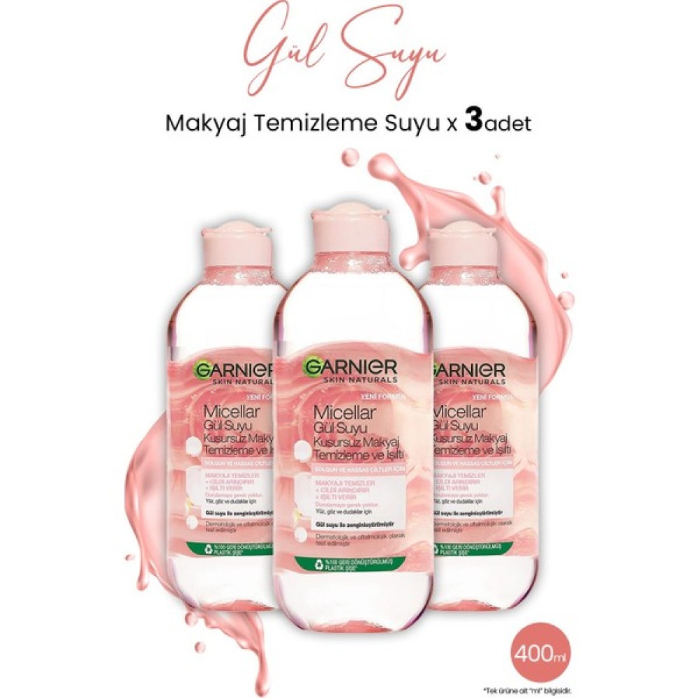 Garnier Micellar Gül Suyu Kusursuz Makyaj Temizleme 400 ml x 3 Adet Nemlendiriciler Fiyatı