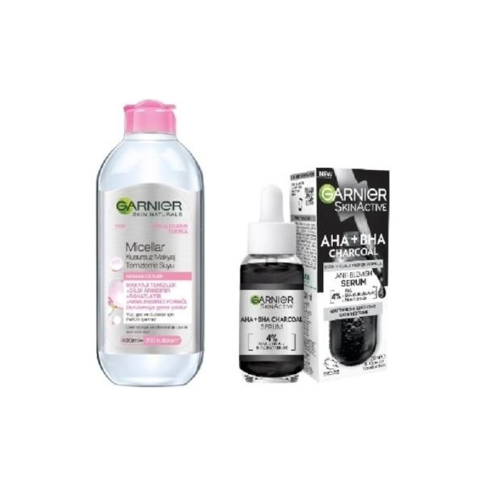 Garnier Micellar Kusursuz Makyaj Temizleme Suyu 400ML +Garnier Aha-Bha Kömür Serum 30ML Cilt Temizleme ve Peeling Fiyatı