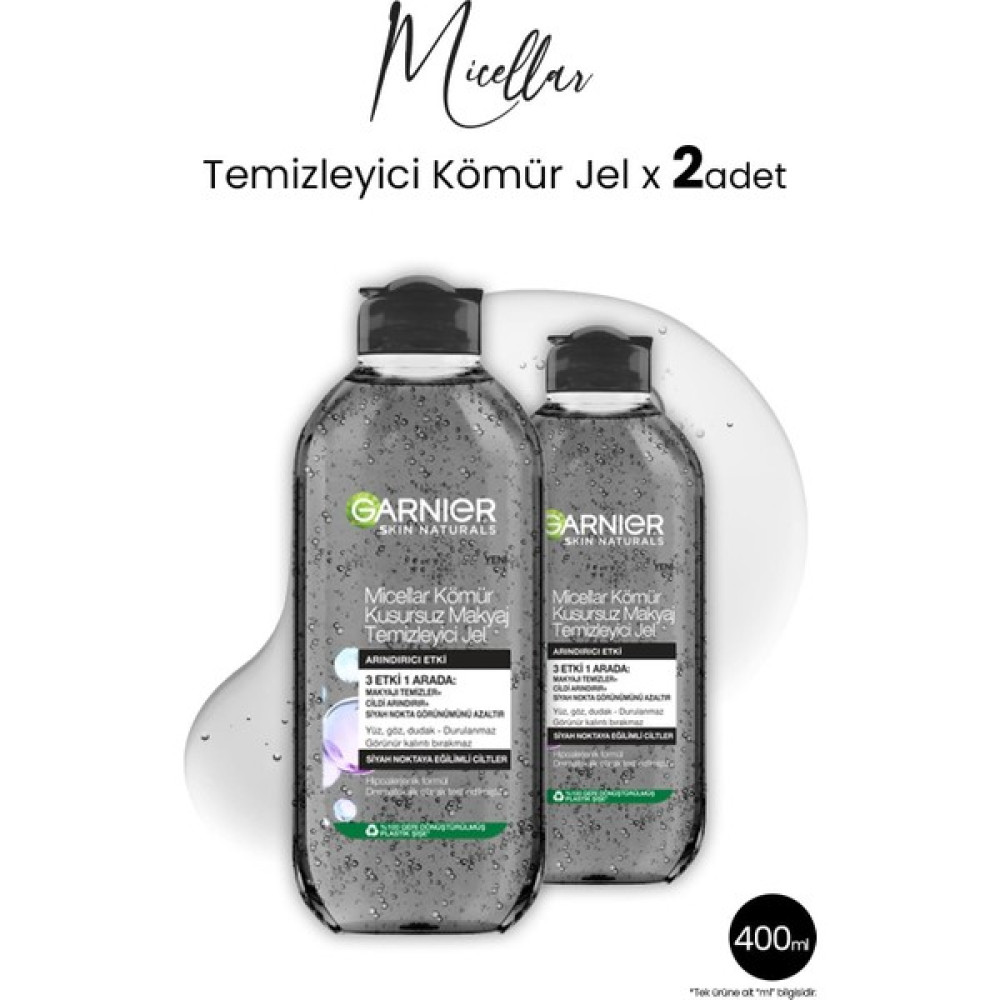Garnier Micellar Makyaj Temizleyici Jel Kömür 400 ml x 2 Adet - 1 Makyaj Temizleyicileri Fiyatı
