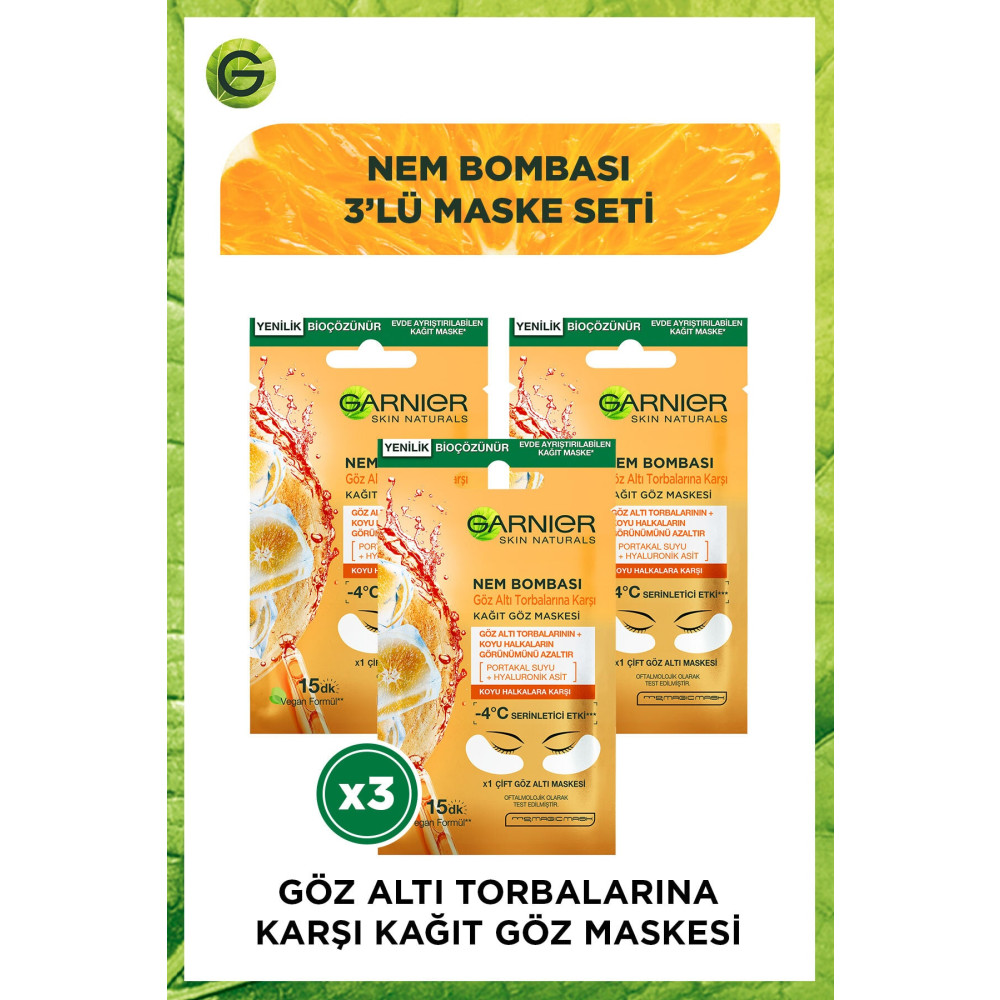 Garnier Nem Bombası Göz Altı Torbalarına Karşı Kağıt Göz Maskesi 3al 2öde Cilt ve Yüz Bakımı Fiyatı