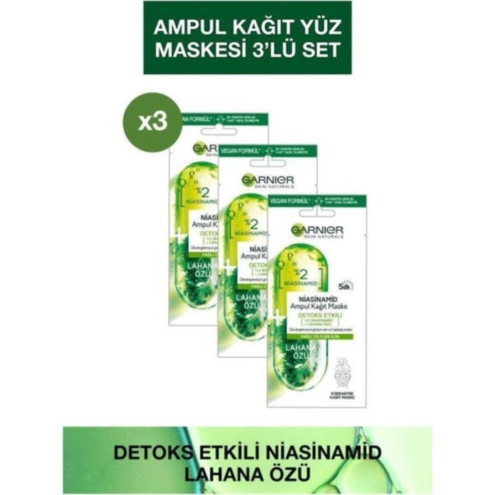 Garnier Niasinamid Detoks Etkili Ampul Kağıt Maske 3'lü Set - 1 Maskeler Fiyatı