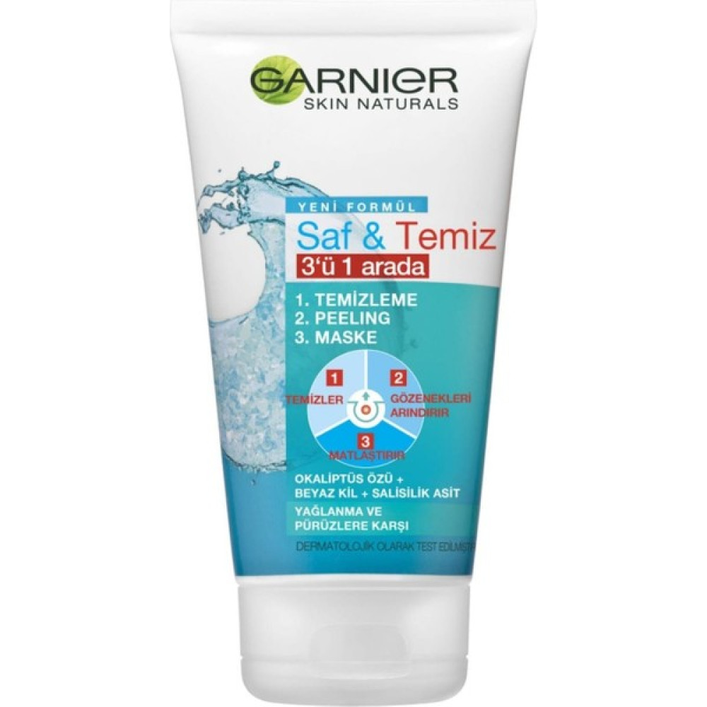 Garnier Saf & Temiz 3'ü 1 Arada Maske Yağlanma ve Pürüzlere Karşı Beyaz Kil+Silisilik Asit 150ML Cilt Temizleme ve Peeling Fiyatı