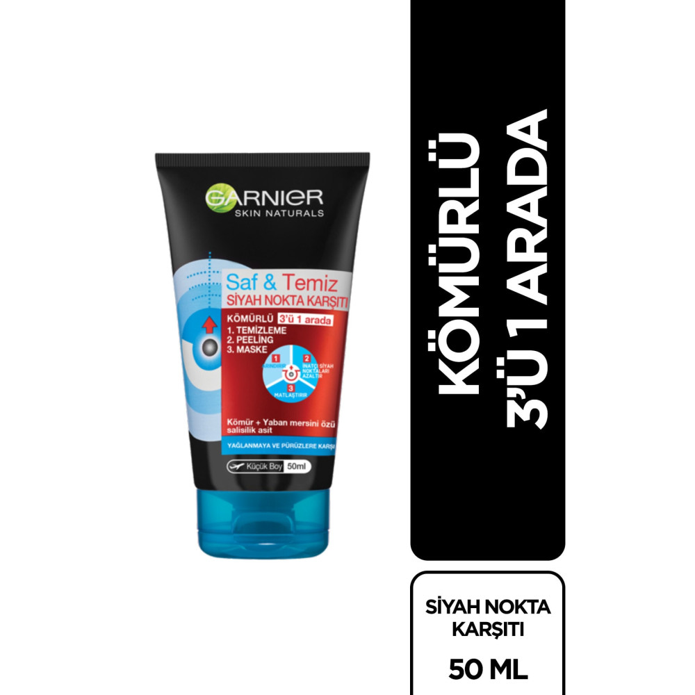 Garnier Saf & Temiz Siyah Nokta Karşıtı Kömürlü 3ü 1 Arada Seyahat Boy 50 ml Cilt Temizleme ve Peeling Fiyatı