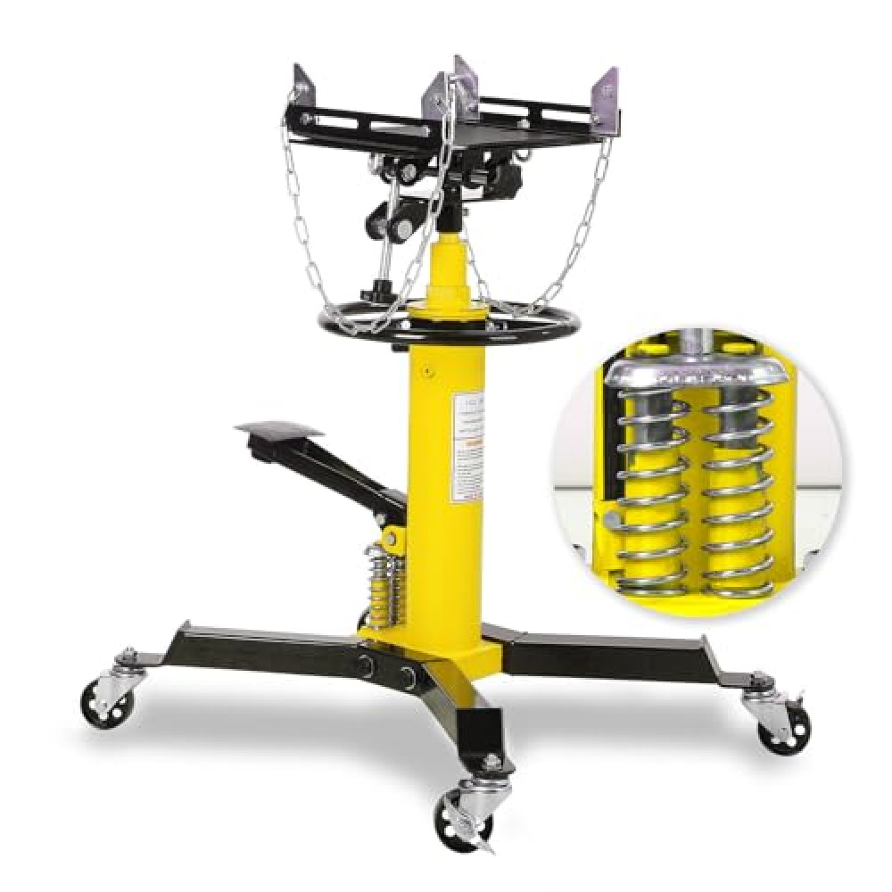 GarveeTech 2-Plunger Transmission Jack, 1322 LBS (3/5 Ton) Capacity 33.5"- 69" High Lifting Height, 2-Stage Hydraulic Telescopic Jack, Heavy Duty Floor Jack w/Foot Pedal, 360° Swivel Wheel, Yellow