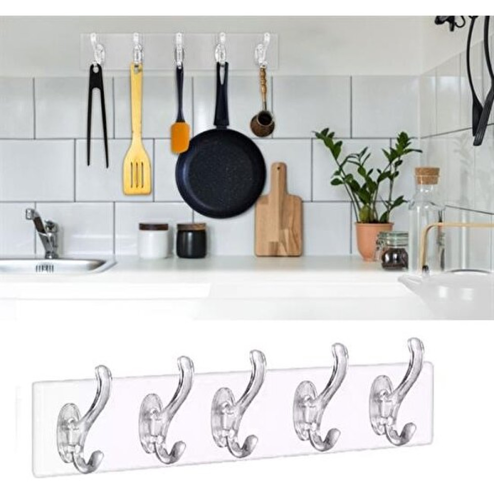 Gat Shop 5 Kancalı güçlü Yapışkanlı Şeffaf Duvar Askısı Banyo Mutfak Düzenleyici Pratik Kepçe Askılık Banyo Askılık Fiyatı