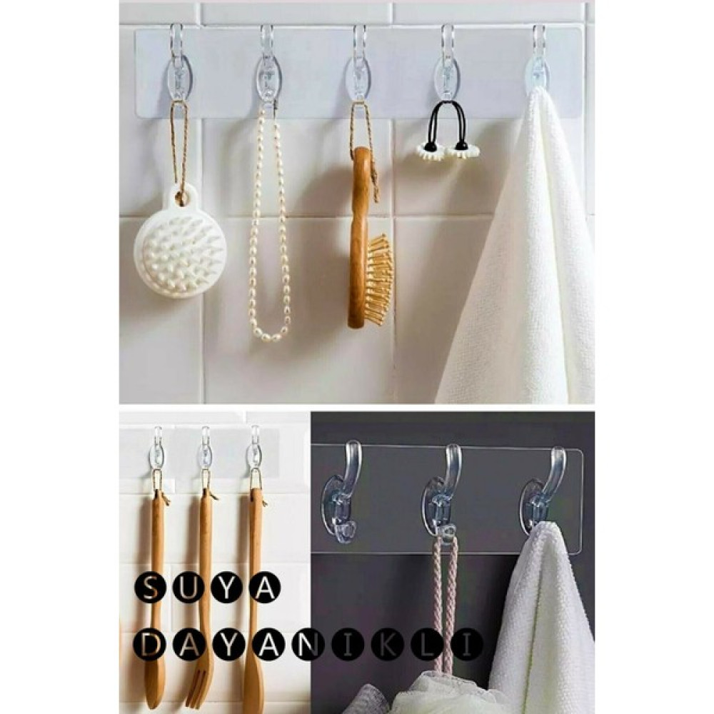 Gat Shop 5'li Yapışkanlı Şeffaf Duvar Askısı Banyo Mutfak Düzenleyici Pratik Kanca Askılık Banyo Askılık Fiyatı