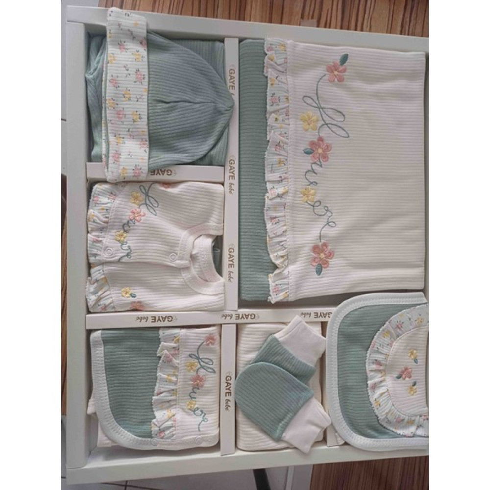 Gaye Çiçek Nakışlı Kız Bebek 10LU Zıbın Set Hastane Çıkışı 6617 Bebek Hastane Çıkışı Fiyatı