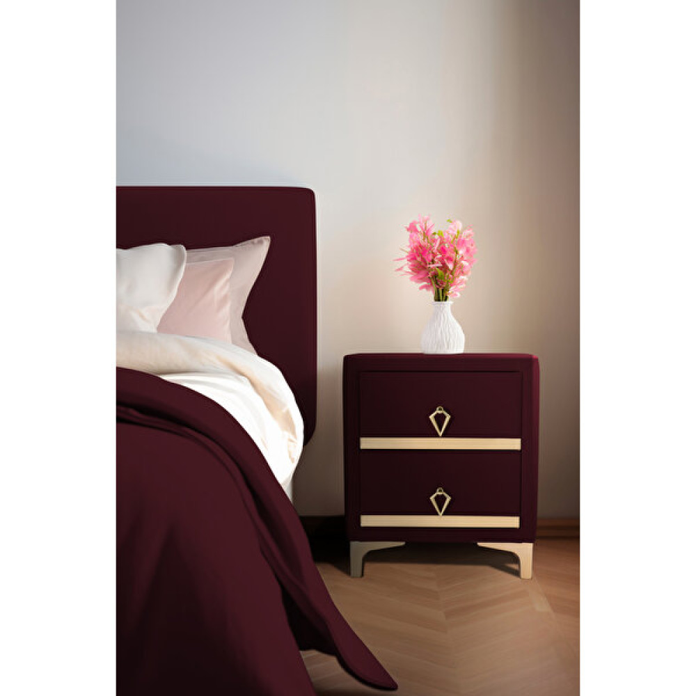 Gazzini Furniture Doppia Linea Gold Iki Çekmeceli Bordo Komodin- Kumaş Döşemeli Yatak Odası 2 Çekmeceli Komodin Modeli Komidin Fiyatı