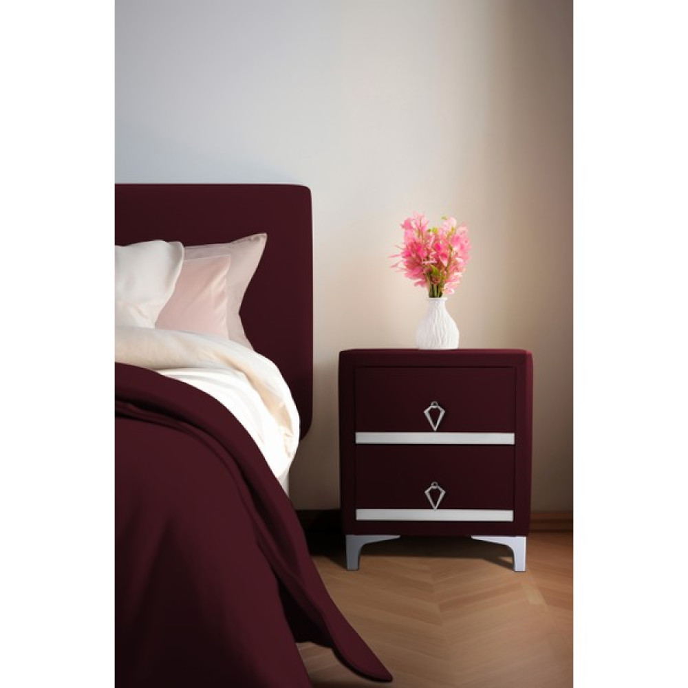 Gazzini Furniture Doppia Linea Silver Iki Çekmeceli Bordo Komodin- Kumaş Döşemeli Yatak Odası 2 Çekmeceli Komodin Komidin Fiyatı