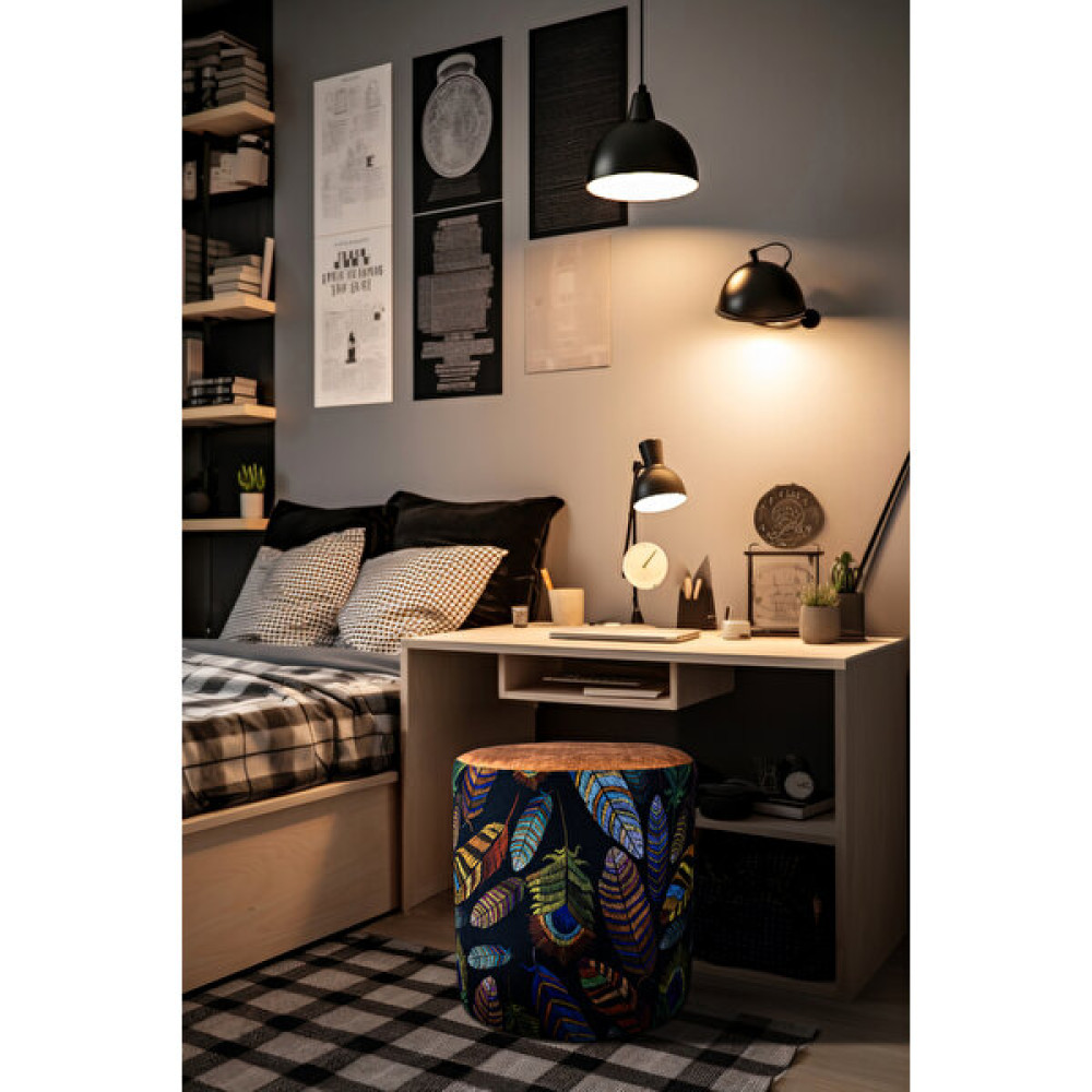 Gazzini Furniture Gazzini Juno Etnico Etnik Desenli Silindir Puf-Makyaj Masası Pufu- Modern - 40 x 40 cm - Lacivert Puf Fiyatı