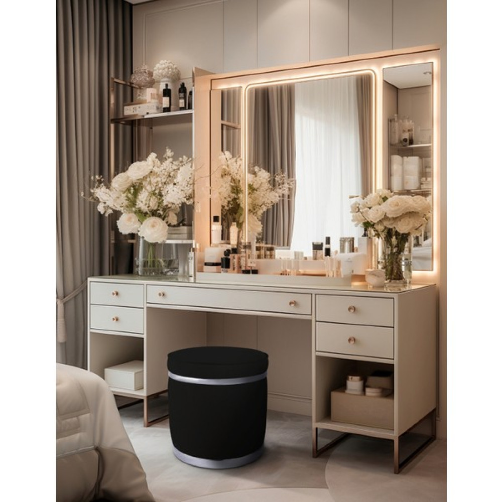 Gazzini Furniture Gazzini Zerafet Silver Kaplama Luxery Puf-Siyah Babyface Kumaş Pofuduk Oturma Pufu&makyaj Pufu&bench - 41 x 41 cm - Siyah Puf Fiyatı