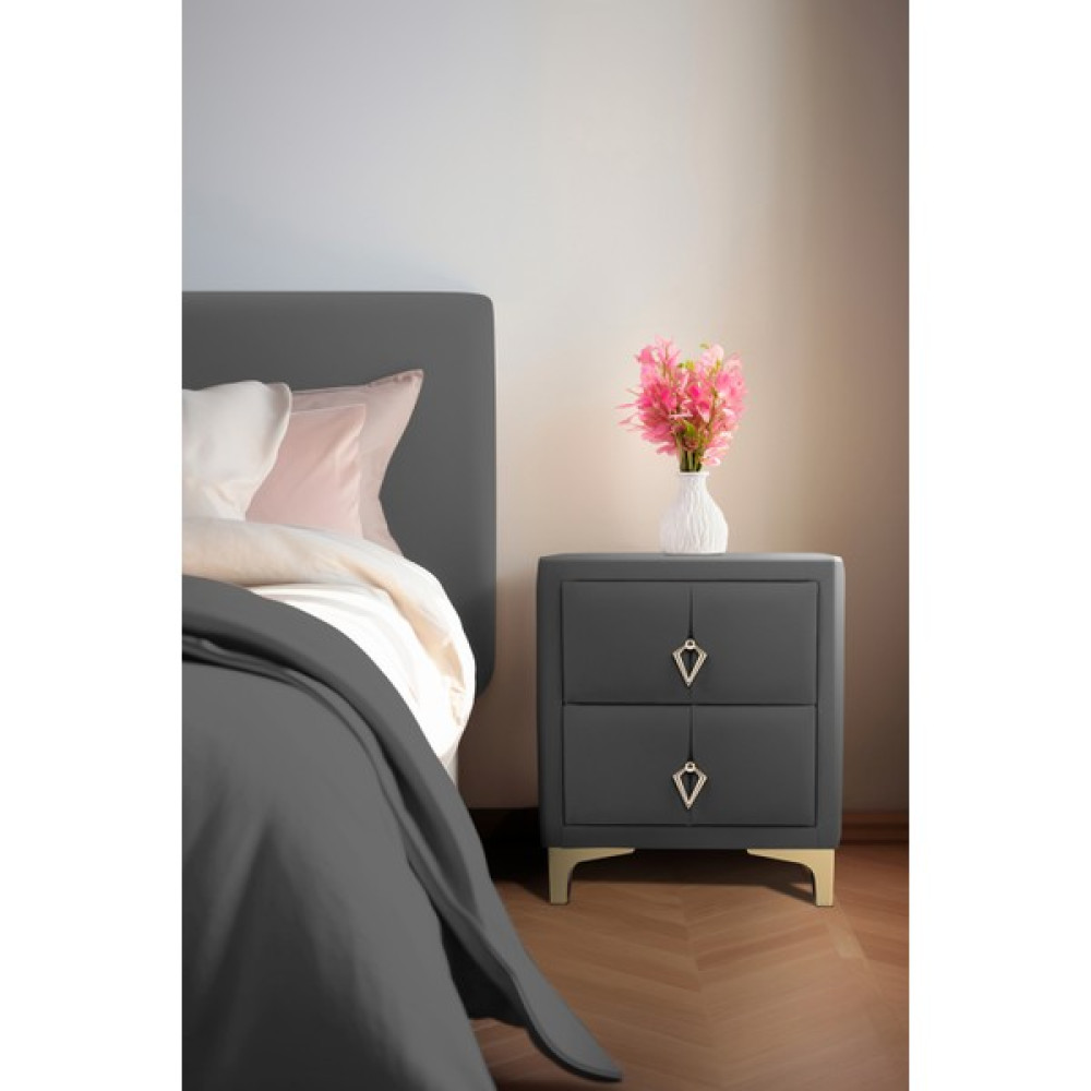 Gazzini Furniture Harmony Gold Iki Çekmeceli Komodin- Yatak Odası Kumaş Döşemeli 2 Kapaklı Komodin Modeli Gri Komidin Fiyatı